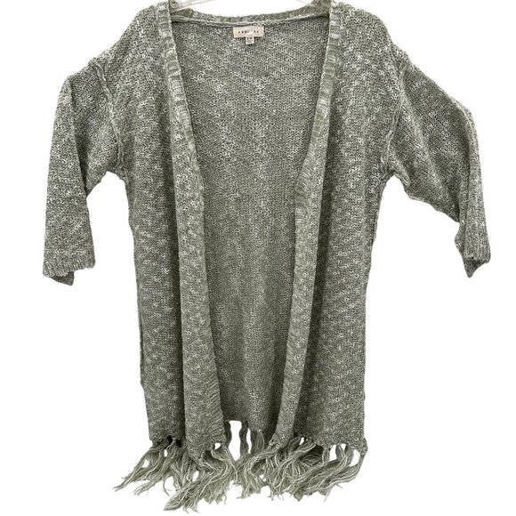 Promesa Sage Green Fringe Cardigan Open Front Lightweight S/M Womens Sweater - Picture 2 of 6